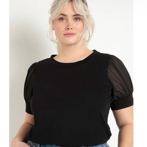 Black Crew Neck Sheer Sleeve Top Eloquii 22/24